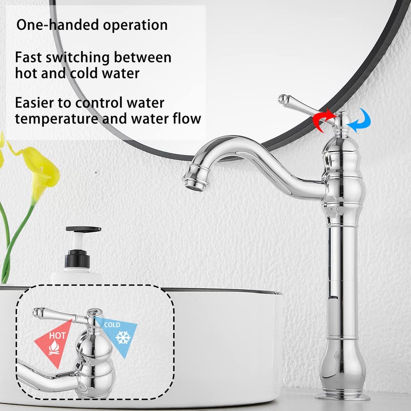 GGStudy 360Â° Swivel Chrome Single Handle One Hole Bathroom Sink Faucet Matching with Pop Up Drain - Image 4